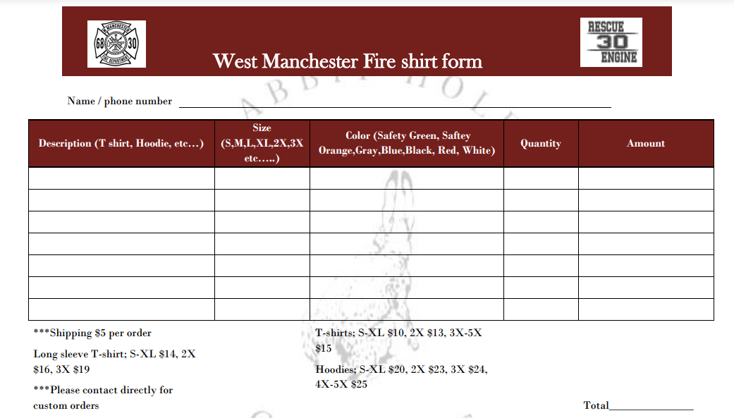 West Manchester Fire Dept. clothing – Rabbit Hole Crafting